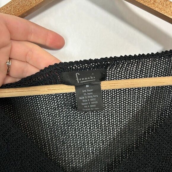 VTG 90s Y2K Sheer Knit Cardigan M Black 3 Button Open Goth Duster Grunge Crochet - Picture 6 of 6